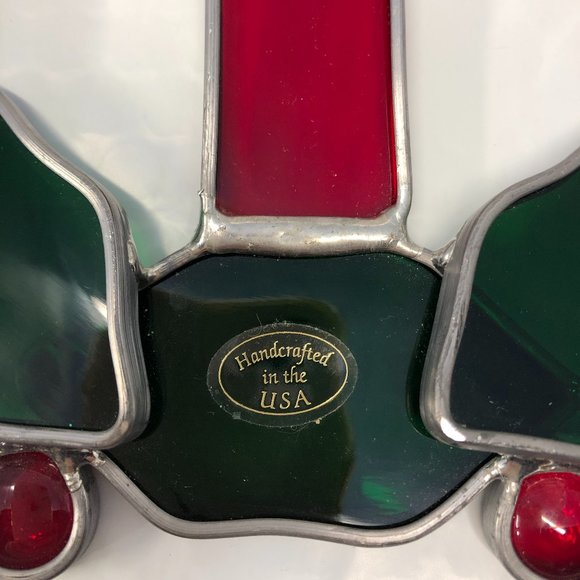 Vintage Handmade in the USA Stained Glass Wreath with Candle - Picture 2 of 4